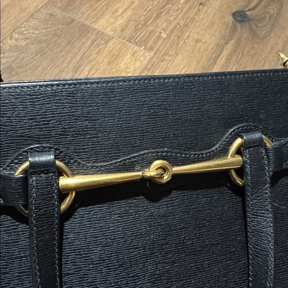 Gucci Horsebit Black Leather Top Handle Bag | Gold Hardware Crossbody - Picture 10 of 14